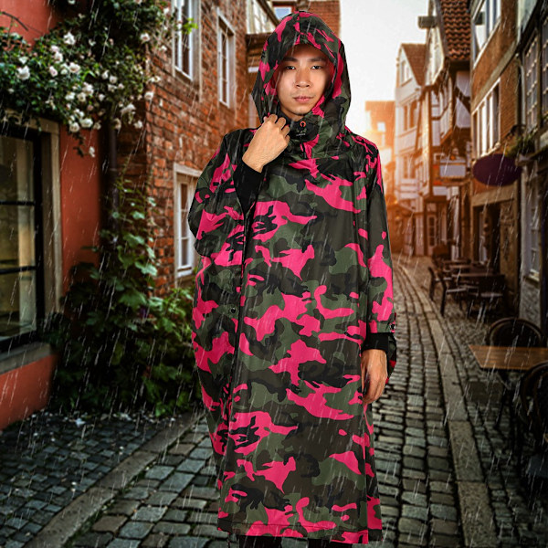 Udendørs Multifunktionel Militær Camouflage Regnjakke Dækning Regnbeklædning (Rose Rød Camo)