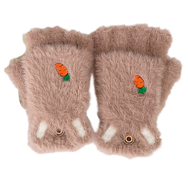 Warm gloves with exposed half-finger flip-up plus velvet and thickened knitted