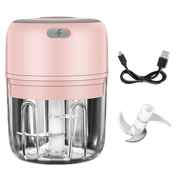 Elektrisk Minihackare, Elektrisk Vitlöksprocessor, Mini Babymatsblandare, Trådlös Bärbar Vattentät USB-Laddningsmixer, Rosa, 250ml