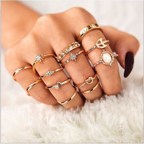 13 Stk Dame Ringer Sett Knuckle Rings Gold Bohemian Rings for Gir