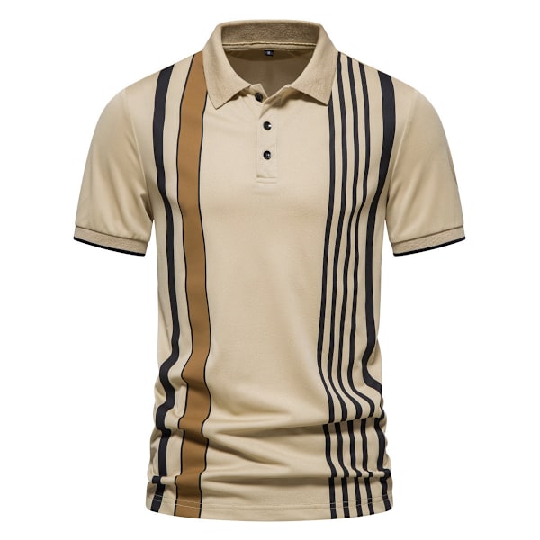 Vintage Mænds Kortærmet Polotrøje Stribet Trykt Lapel T-shirt Mænds Kortærmet Polotrøje