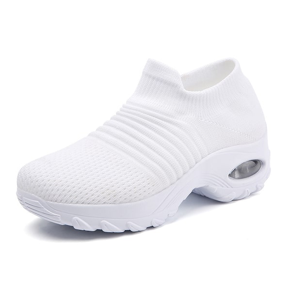 Vandrestøvler til kvinder, slip-on sko med svangstøtte, lette luftpude-sokkesneakers White 37