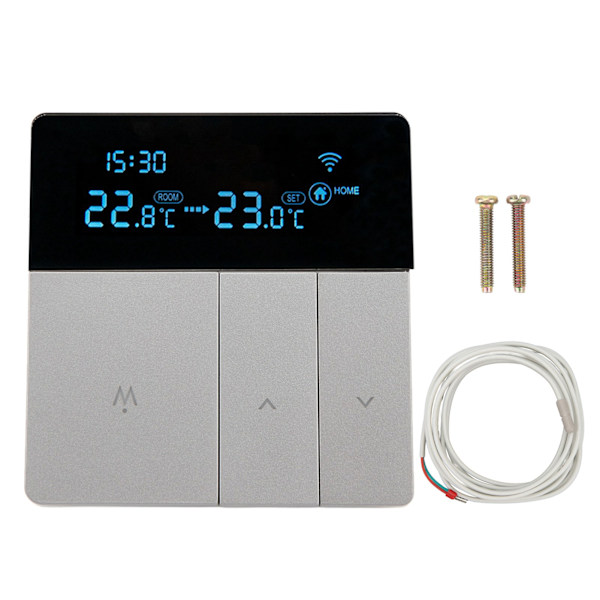 Digital Thermostat Large LCD Display Programmable Grey APP Remote Control Thermostat with 3m Sensing Cable AC90V?240V 16A Electric Heating With WIFI