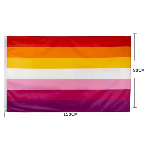 90*150 cm Lesbian Pride Rainbow Flag, Fade Proof og levende farger
