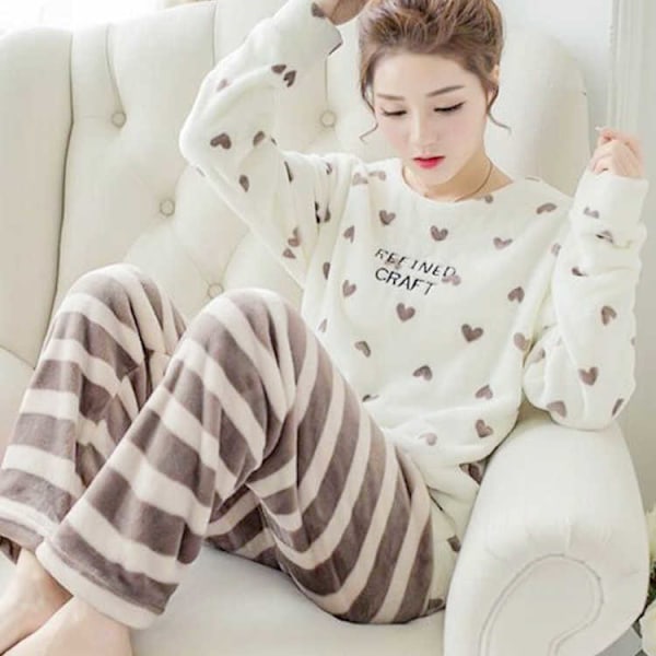 Vinter Flanel Pyjamas Trøje Koralsoft Pyjamas Kvinder Tykk Tegneserie Kvinders Hjemmedragt Plus Fleece Vinter