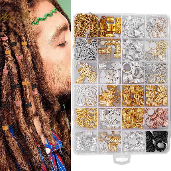 259pcs Dreadlock Bead Ring Kit DIY Exquisite Fashionable Hair Braid Ring Clips Decoration Accessories