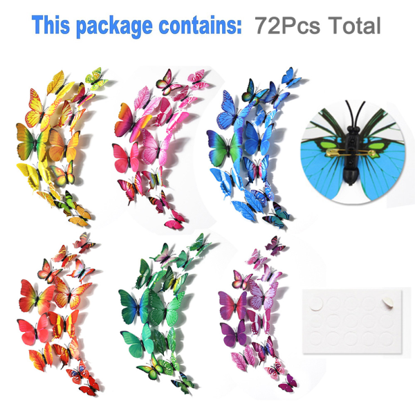 72ST Fjäril Väggdekor 3D Fjärilar Dekor för vägg