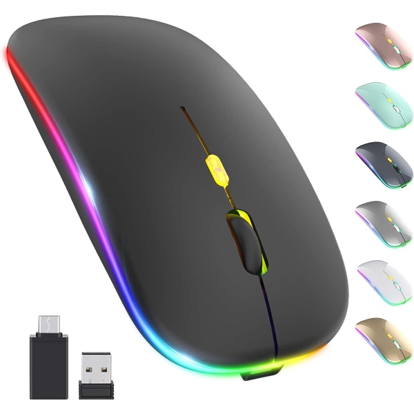 LED trådløs mus, oppladbar ultratynn lydløs mus