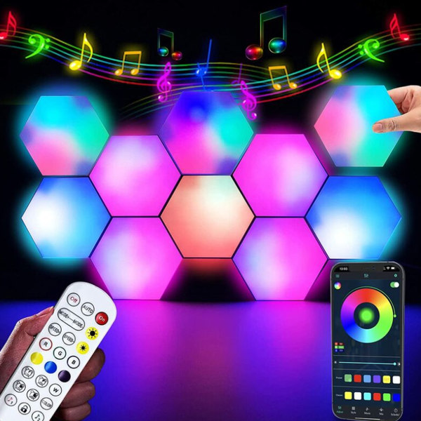 RGB Speldekoration Applikation LED-panel och fjärrkontroll LED-vägglampa Spelljussynkronisering Musik LED-ljus Sexkantigt