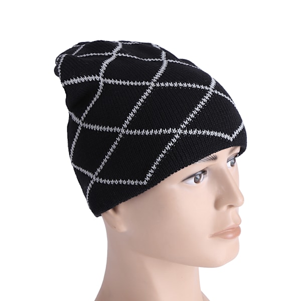 Outdoor Men Women Knitted Cap Baggy Slouchy Hat Winter Autumn Chapeau Black With White Lines