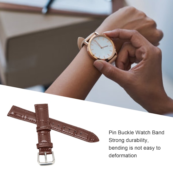 Pin Buckle Watch Band PU Lær Universell Erstatnings Watch Strap Watch Erstatningsdeler Brun