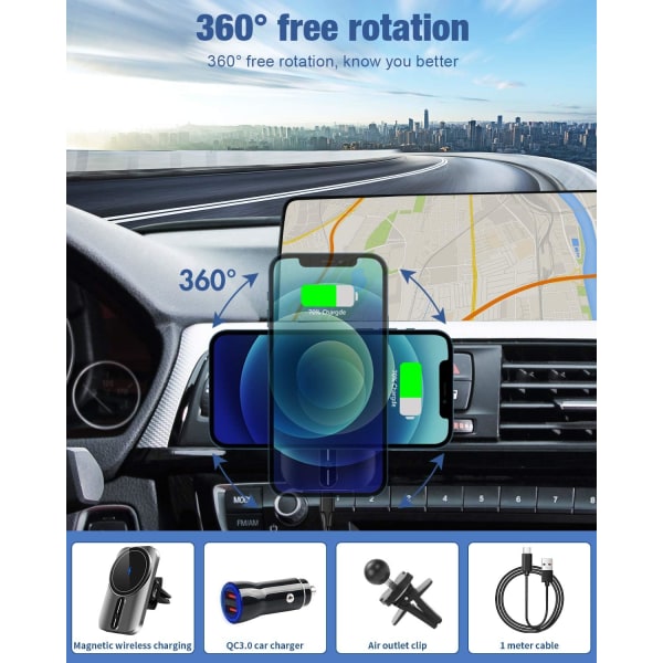 Magnetisk trådløs bilopladerbeslag til IPhone 12 /12 Mini /12 P