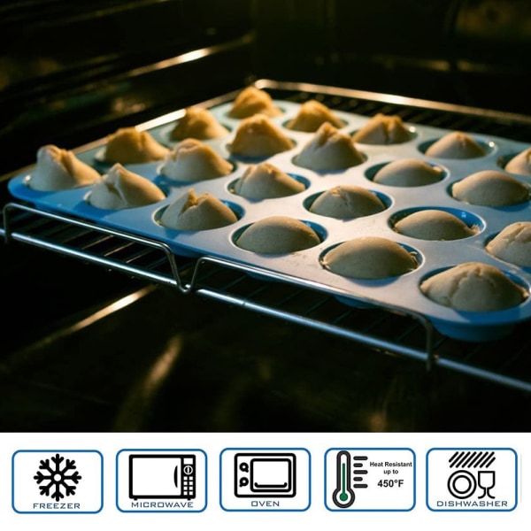 Non Stick Silikon Mini Muffin & Cupcake Baking Pan 24 kopper Blue