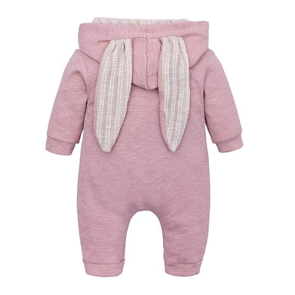 Babykläder för flickor och pojkar, Onesies i bomull, Rompers med kaninöron, Långärmad dragkedja, Kaninpyjamas för bebis (66 cm, Rosa)