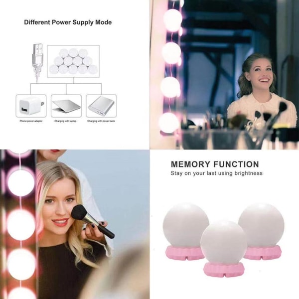 LED spejllys, Hollywood style 10 dæmpbart make-up lys 7000K makeup lys, BBeauty toiletbord lys, makeup lys, spejl lampe til