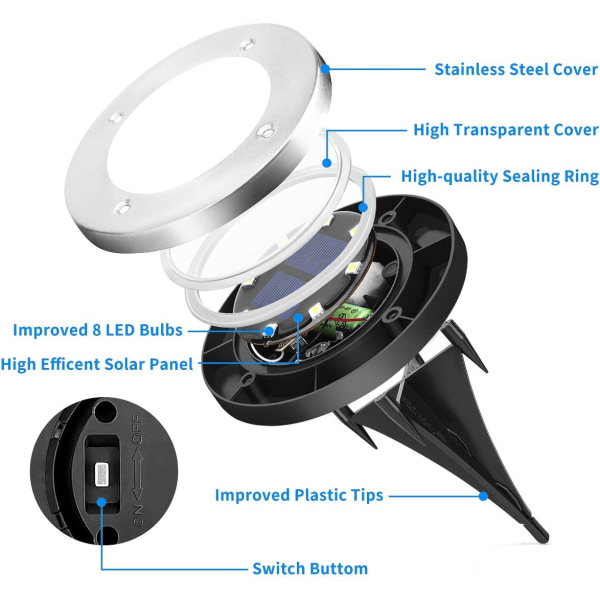 4 stycken Solar Ground Light 8st LED Solar Outdoor Vattentät