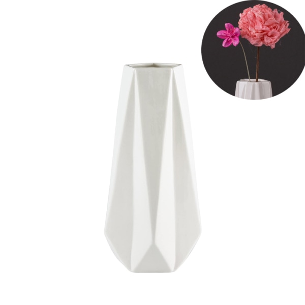 Nagle Moderne kantete vase i steintøy, 36,5 cm høy, hvit