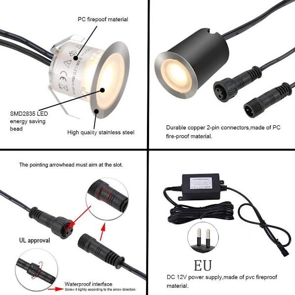 Nedfelt LED-dekklyssett med beskyttende skall φ32mm, Inngravd utendørs LED-landskapsbelysning IP67 vanntett