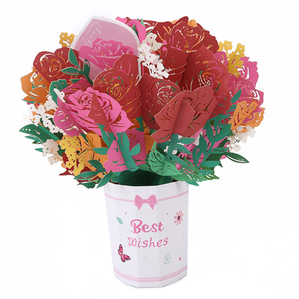 Blomsterbuket Pop Up-kort - 3D-blomsterkort, mors dag