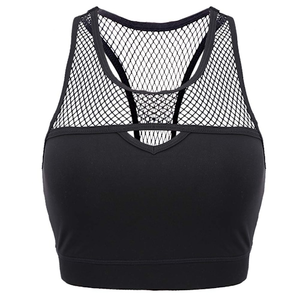 Yoga Fitness Stretch Treningstanktopp med Mesh-søm og Polstret Sports-BH (XL)