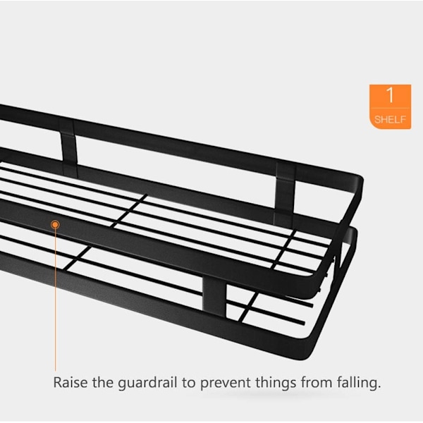 Duschhylla utan borrning 1 nivå svart duschvagn kökshylla kryddhylla spikfri rostfritt stål vägg hylla flytande hylla för kök