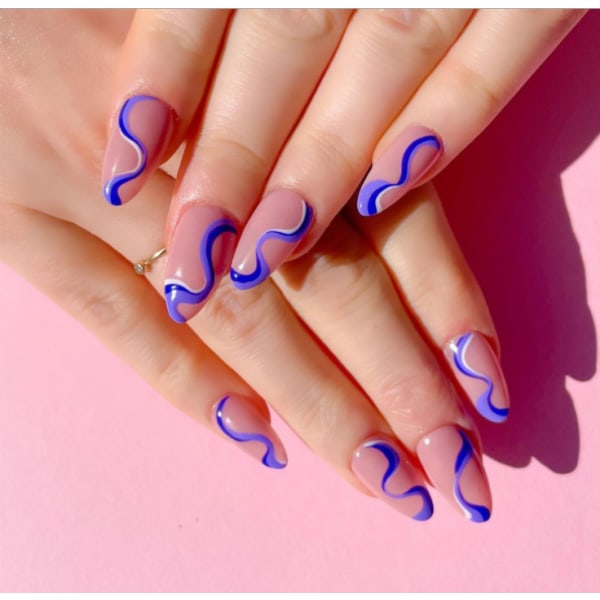 Tryk på negle i medium længde, akryl falske negle lim på negle