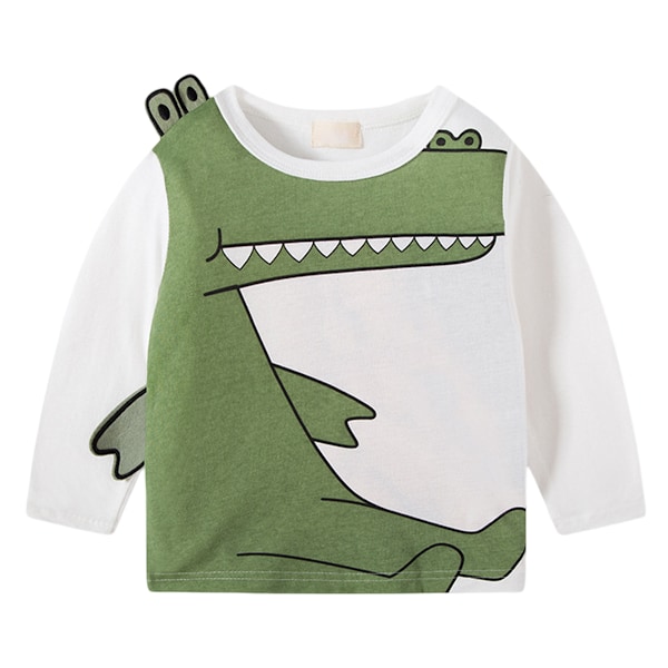 Children Long Sleeved T Shirt Boys Cute Cartoon Animal Pattern Round Neck Shirts for Home School