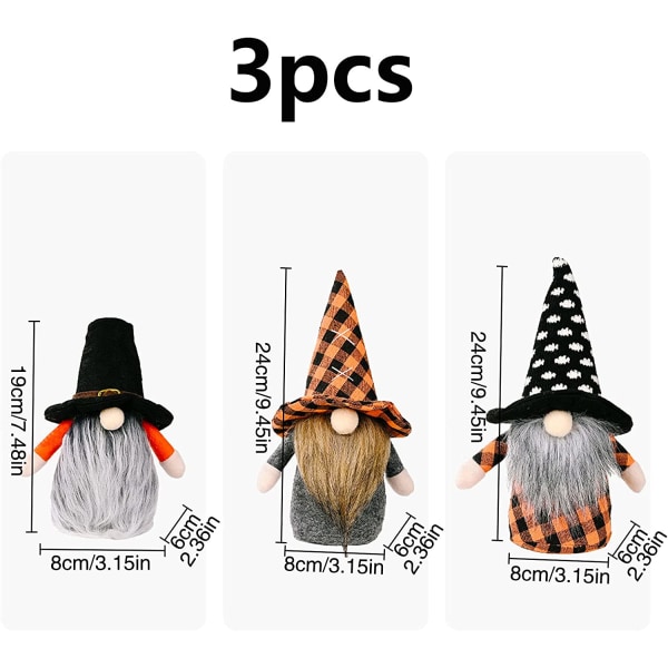 Halloween Gnomes plysjdekor, 3 pakke håndlagde alvepynt, Hom