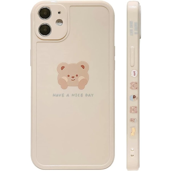 Compatible with iPhone Case Cute Painted Design Brown Bear with Cheeks for Women Girls Fashion Slim Soft Flexible TPU Rubber for Beige