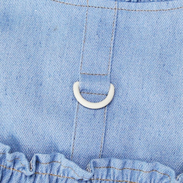 Pet Denim Selevest med D-ring for små hunder, myk komfort, volanger, jeansjakke (lys blå)