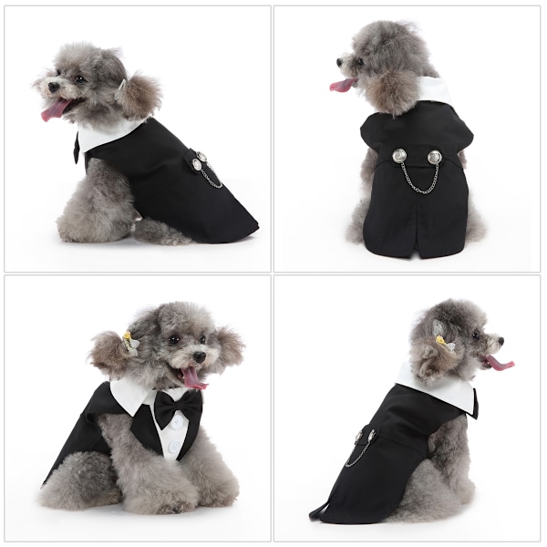 Lille Hund Bowtie Tuxedo Dragt Kæledyrs Kostume Sæt, Hvalp Kat Formel Skjorte med Justerbar Sløjfe Bryllup Fest (Sort)