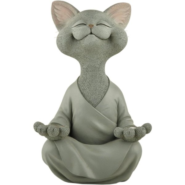 Hupaisa harmaa kissa-buddha-patsas meditoimassa sisätiloissa ulkopuutarhan koristeluveistos - Happy Cat -kokoelma - Kissan rakastajan lahjat naisille, kissa