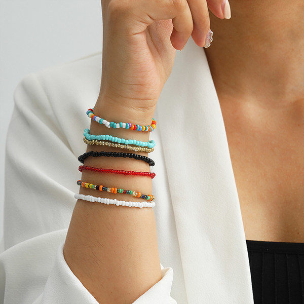 Färgglada små pärlor, Bohemia armband, Elastiskt armband, Set, One size