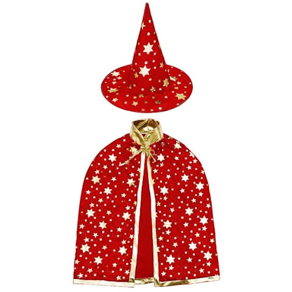 Rød femstjernet kappe + hatt - Halloween-kappe