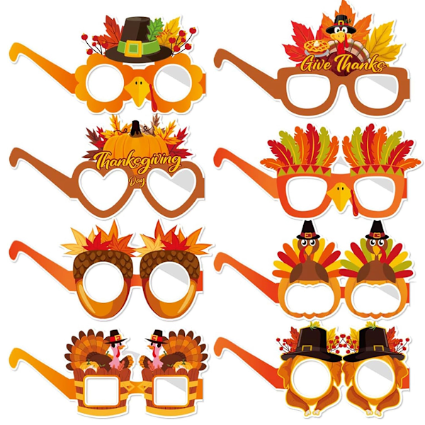 Fall Thanksgiving Orange Party-Decorations Photo-Booth Props - 8 pcs Pumpkin Turkey Maple Leaves Hats Sunglasses Photography Decor,Kids Boys Girls