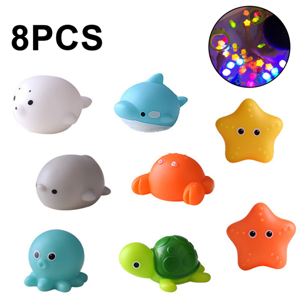 8 Pcs Light Up Floating Rubber animal Toys set, Flashing Color