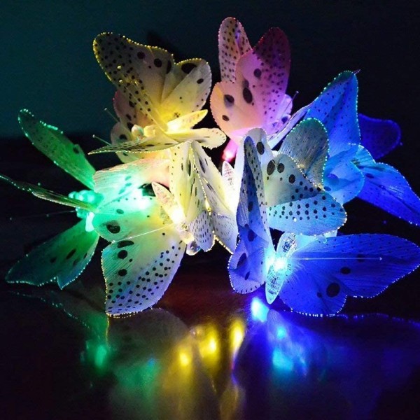 Perhosen muotoiset aurinkokennovalosarjat ulkokäyttöön, 12/20 LEDiä puutarhaan, Ya