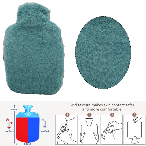 Varmtvandsflaske i gummi (2 liter) Varmtvandspose til kramper
