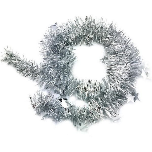 Sølv juletråd krans stjerne skinnende hengende, 2m klassisk