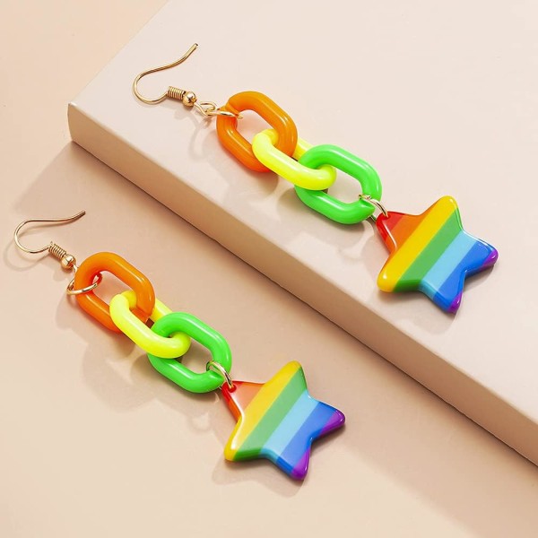 Söta Rainbow Star Chain Drop Dingle örhängen för kvinnor Flickor Hyp