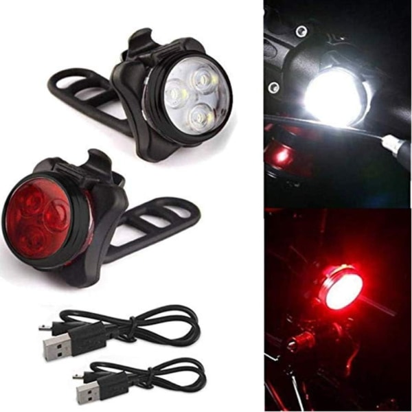 Cykelljus, USB uppladdningsbar cykellampa, vattentät set, 4 ljuslägen, framljus och bakljus