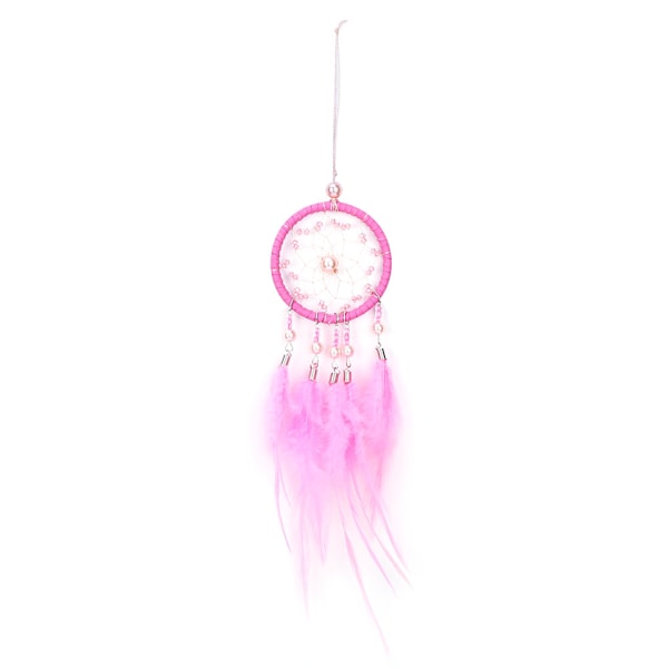 DIY Handgjord Drömfångare Fjädersträng Dekoration Ornament Hem Bil (Rosa)