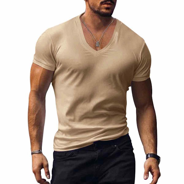 Men’s V Neck Shirts Casual Short Sleeve Gym Athletic T Shirt Fashion Tee Top Workout Bodybuilding Shirts