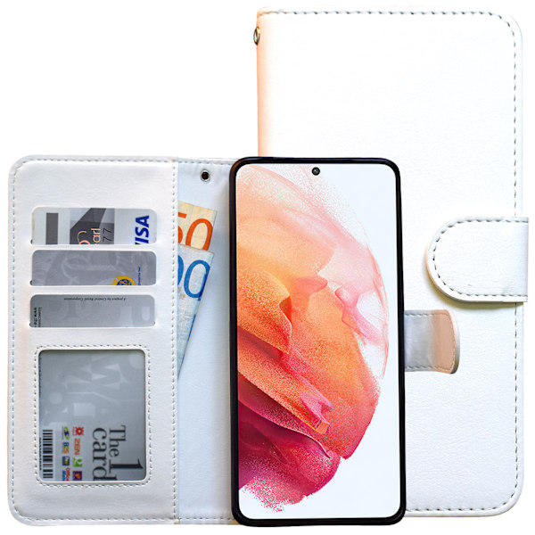 Galaxy S21 5G, Läderfodral, Skydd, Vit Vit