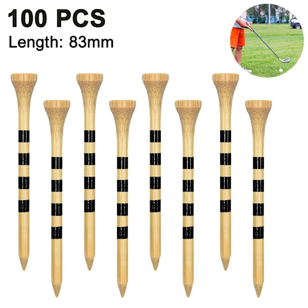 100 Golf Tees Træ - 100 stk. 70 mm / 83 mm bambus tees, hvid & rød, træfarve, stribet