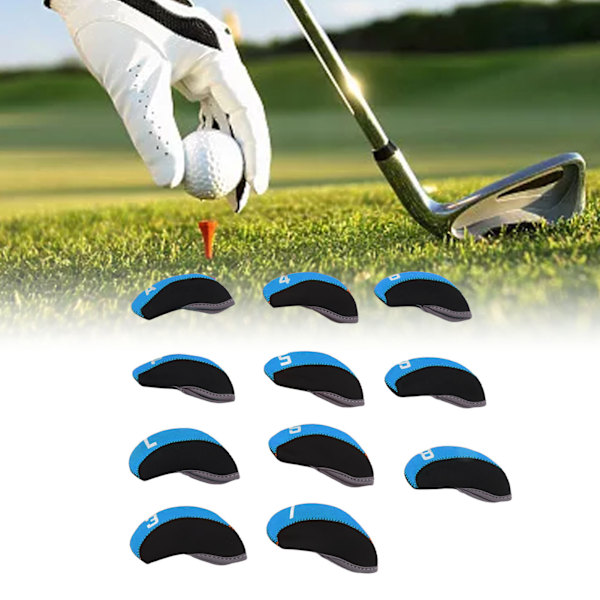 11PCS Golf Club Head Covers Neoprene Numbered Golf Club Head Protector for Outdoor Courts Light Blue