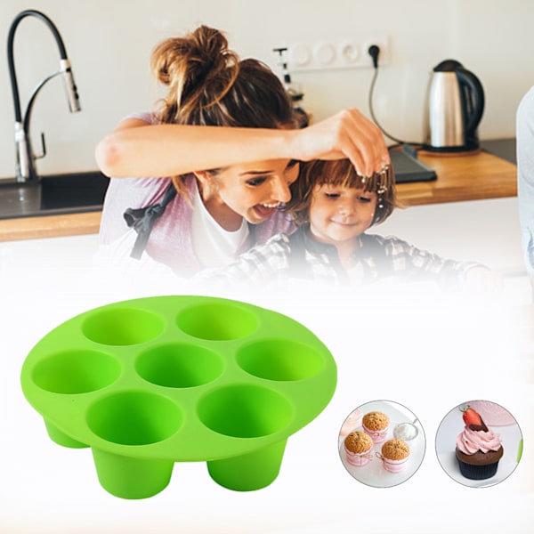 7-håls Silikon Muffinsform, Luftfritös Muffinsform för Bakning av Cupcakes - Chokladform Cupcake Maker (Grön)