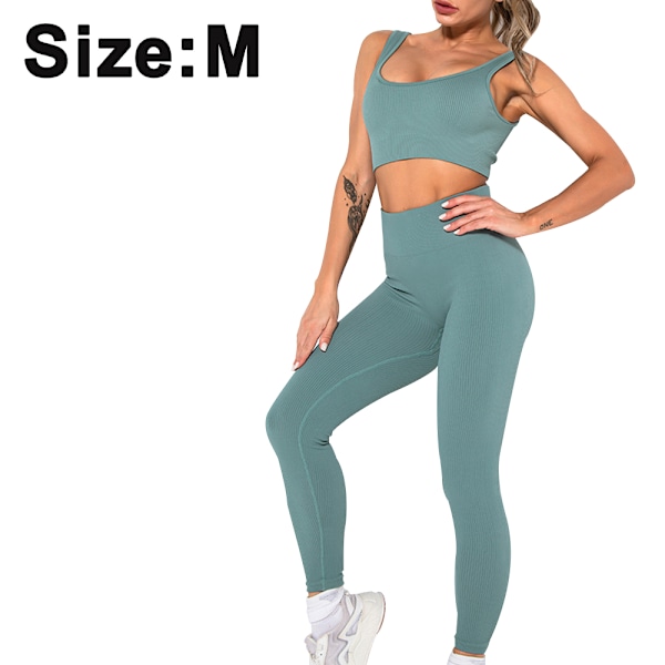 Women's 2-piece sports suits sports sets sports bra with and leggings yoga outfit tracksuit set (blue-gray, M)