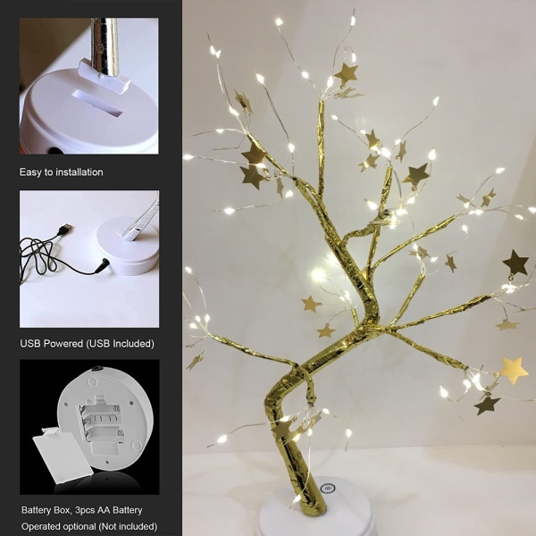 Bonsai Tree Light LED Shimmer Branches Batteri- og USB-drevet