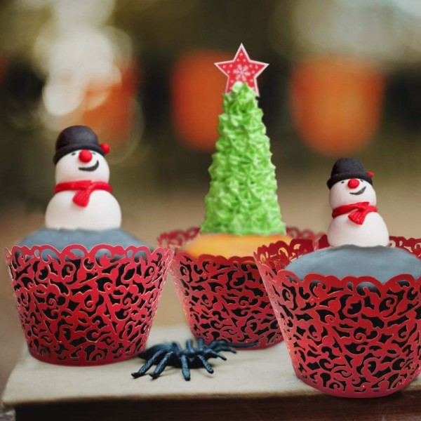 50st Cupcake Wrappers Konstnärlig Bake Cake Paper Filigran Little